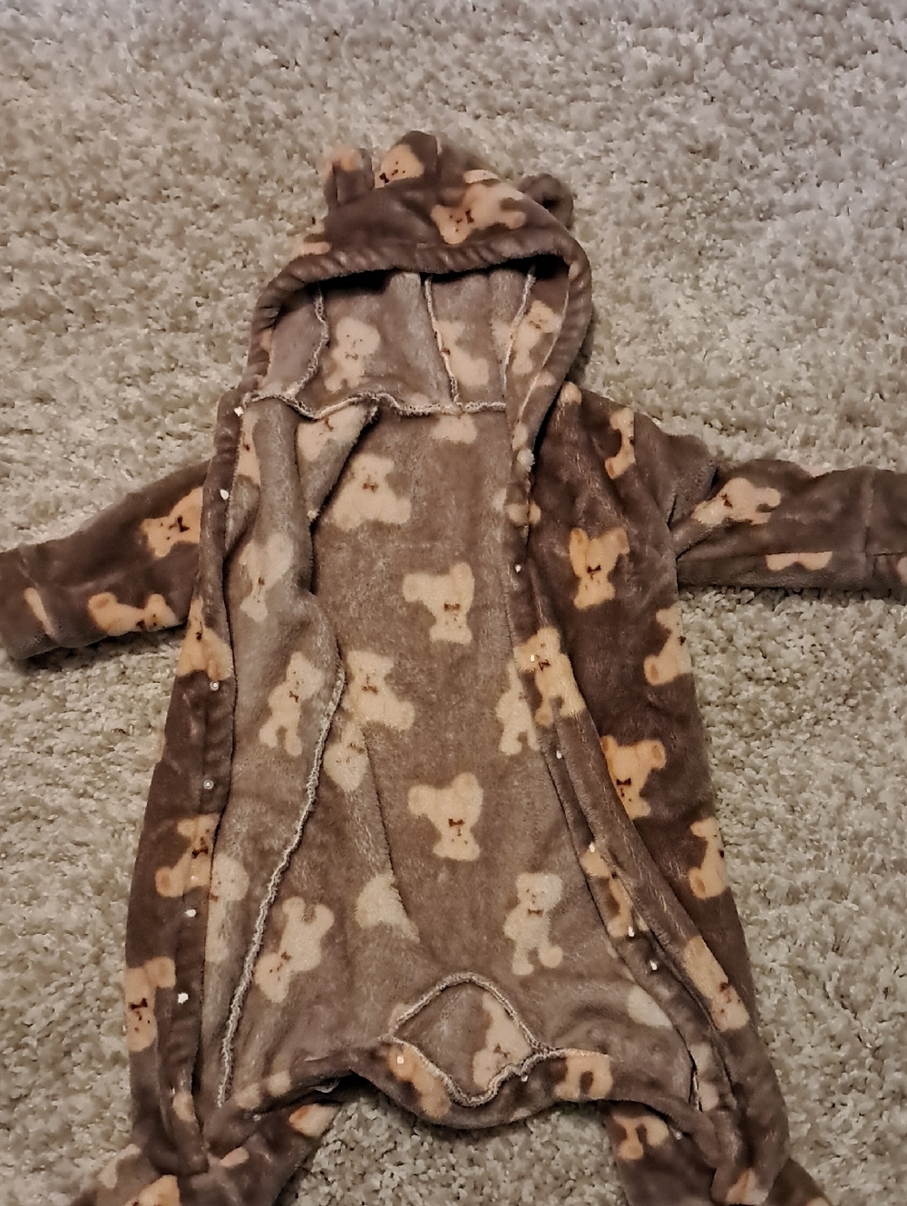 Cozy Brown Bear Print Hooded Baby Onesie